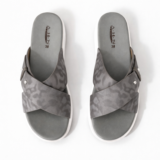 Women's Grey Cross Strap - Medicated Slippers