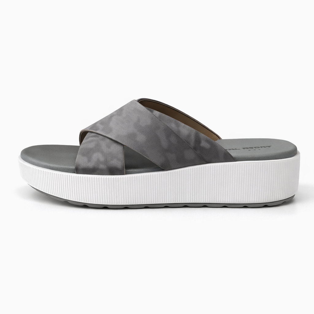 Women's Grey Cross Strap - Medicated Slippers