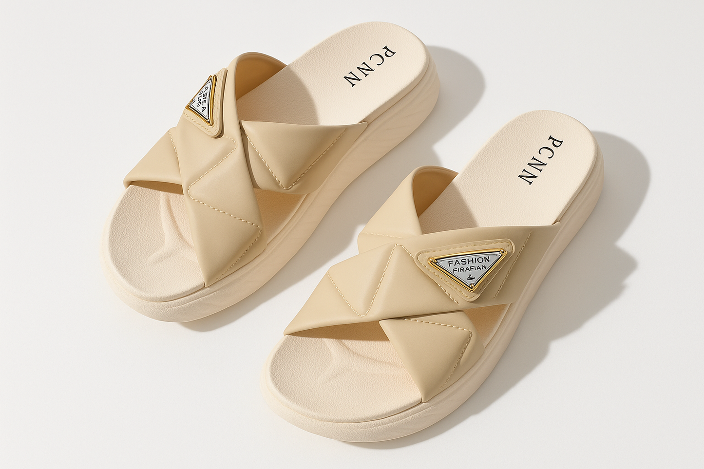 Soft Step Beige Quilted Slides
