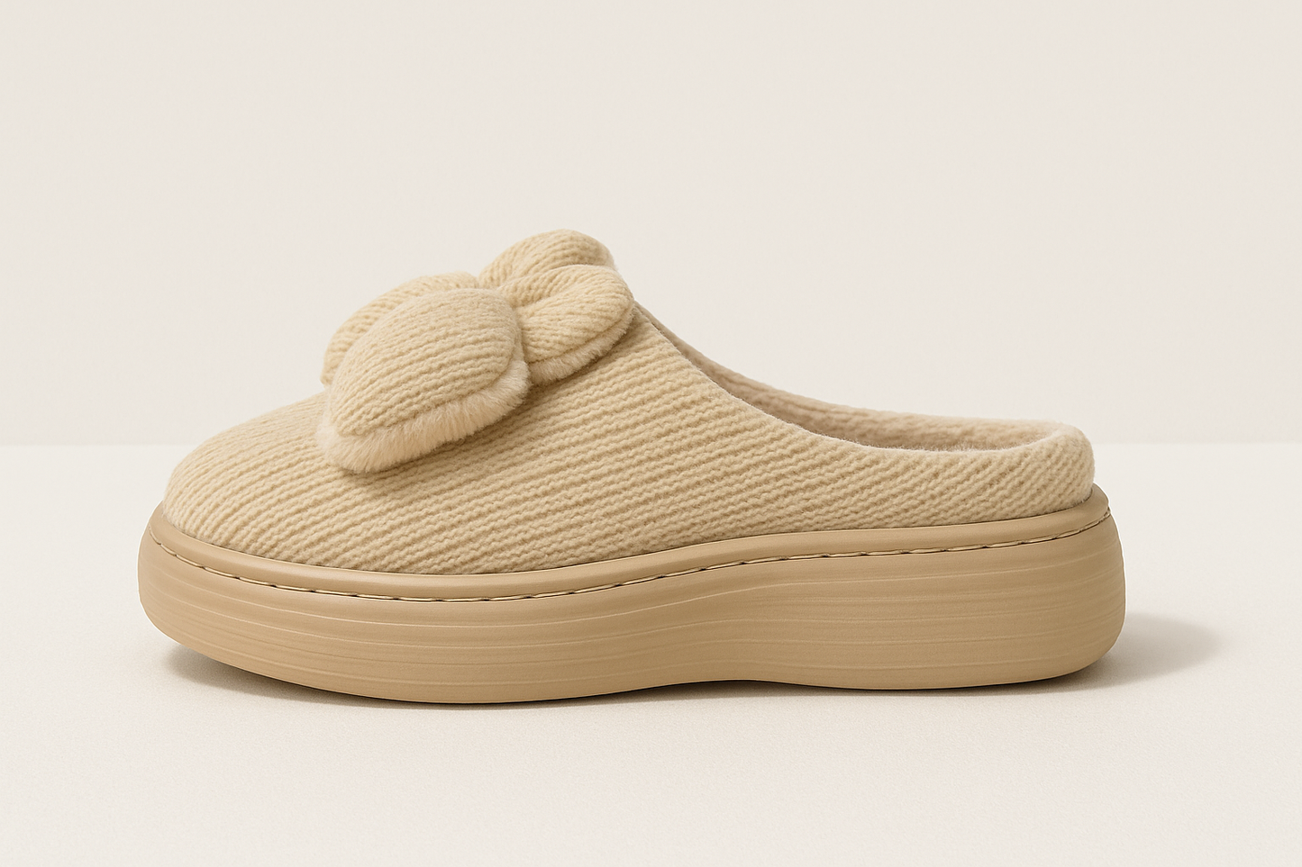 Beige Bow Slippers
