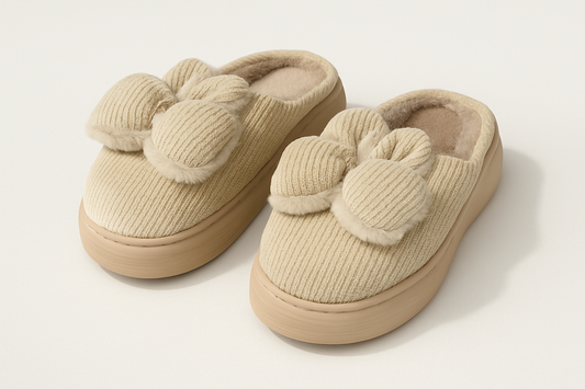Beige Bow Slippers