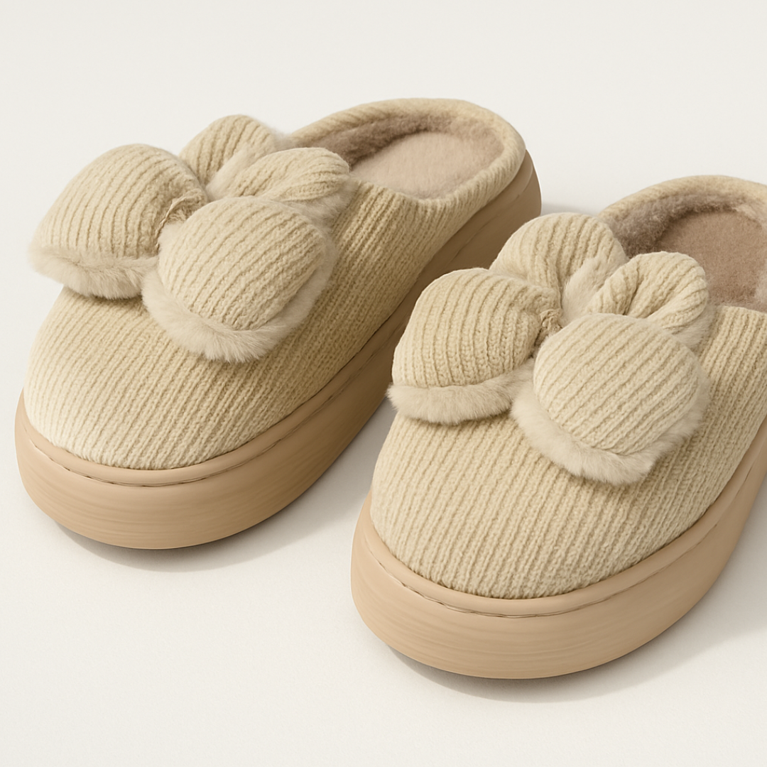 Beige Bow Slippers