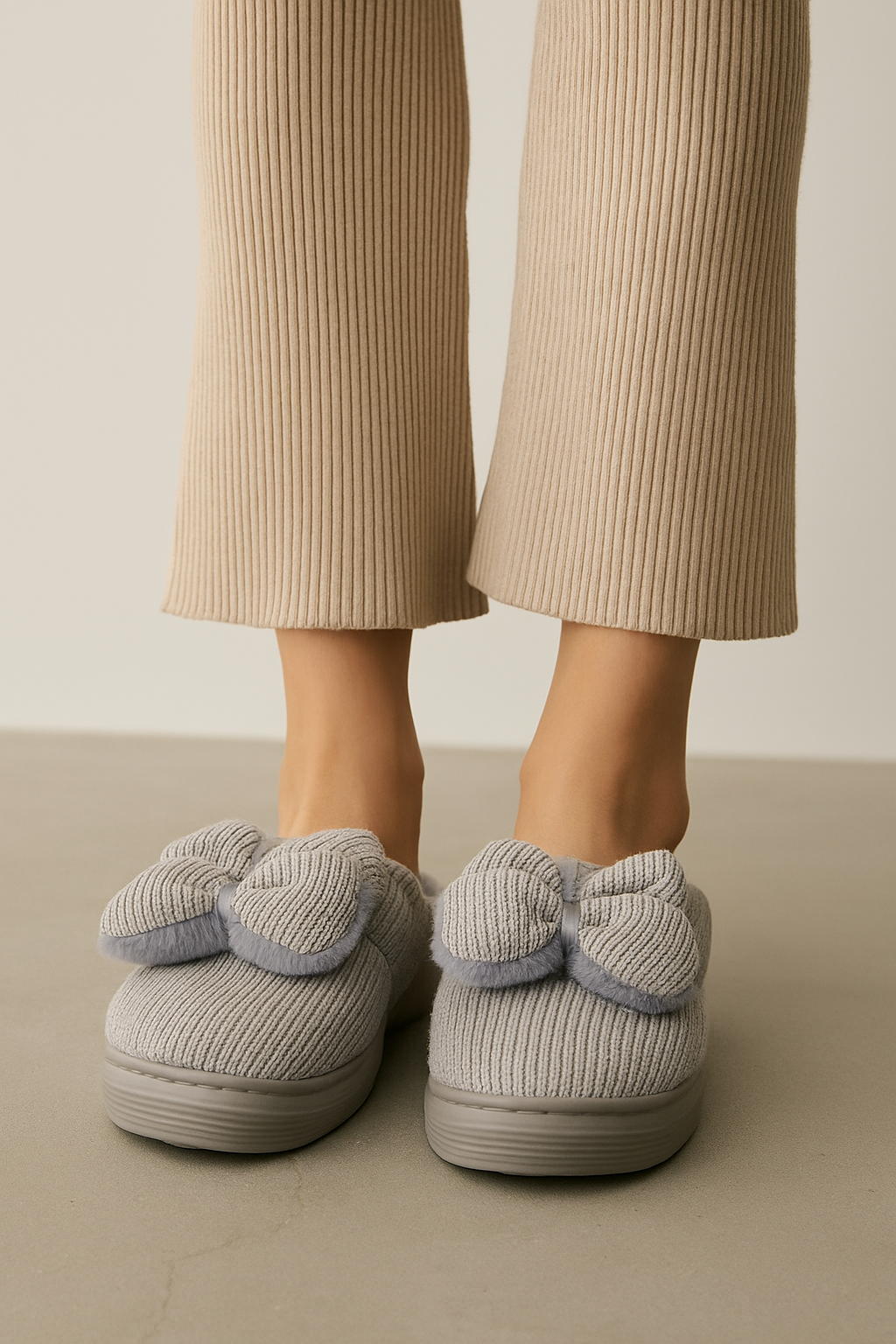 Gray Bow Slippers