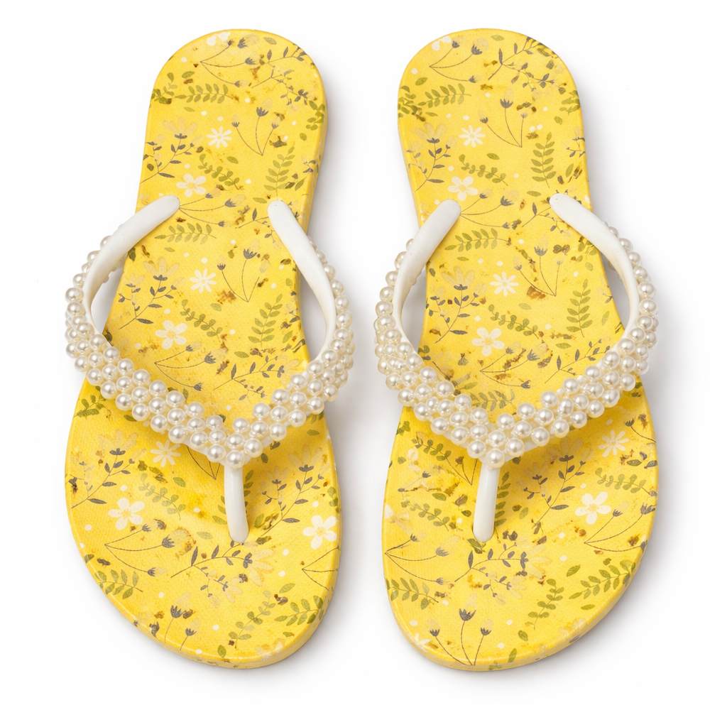 Yellow Floral Pearl - flipflops