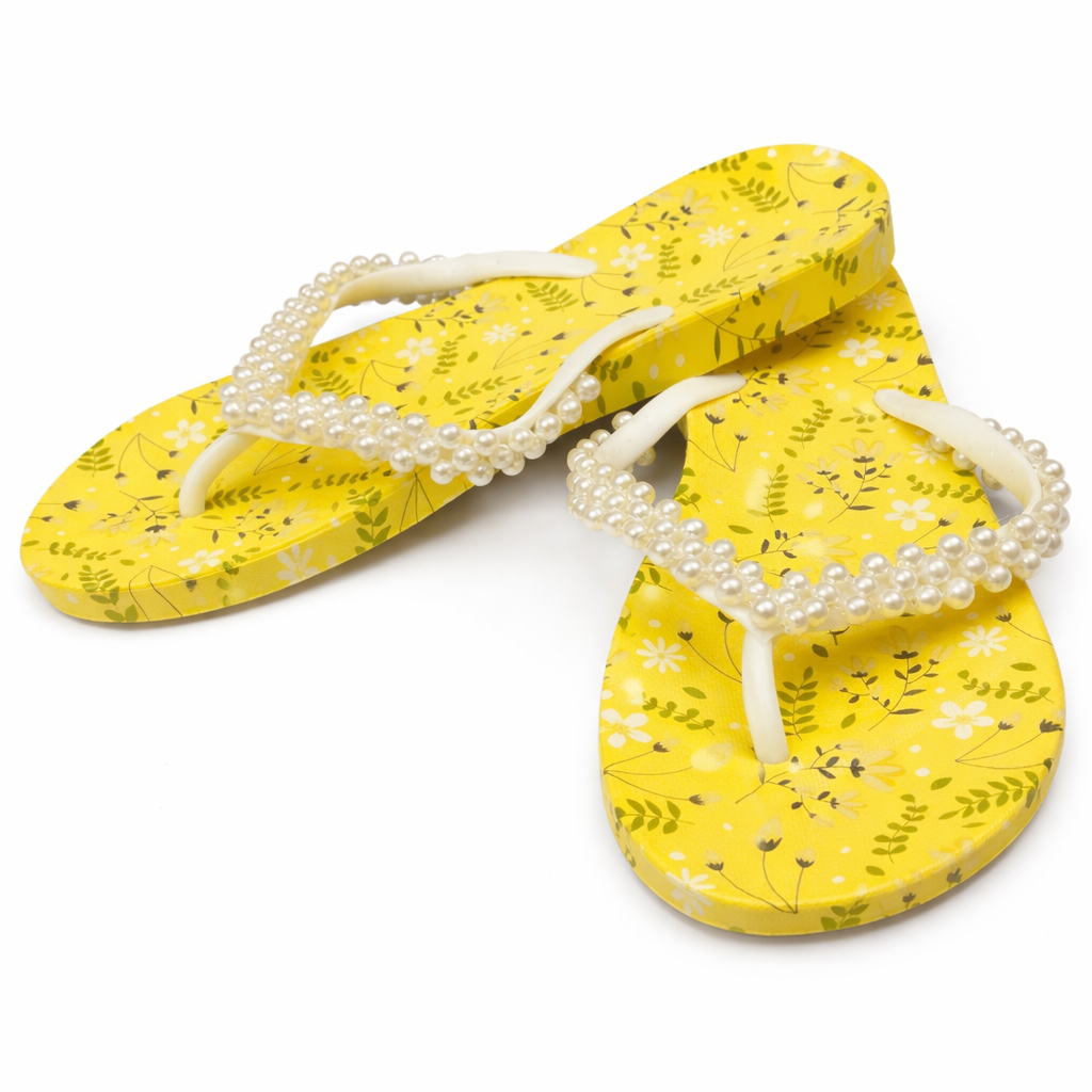Yellow Floral Pearl - flipflops