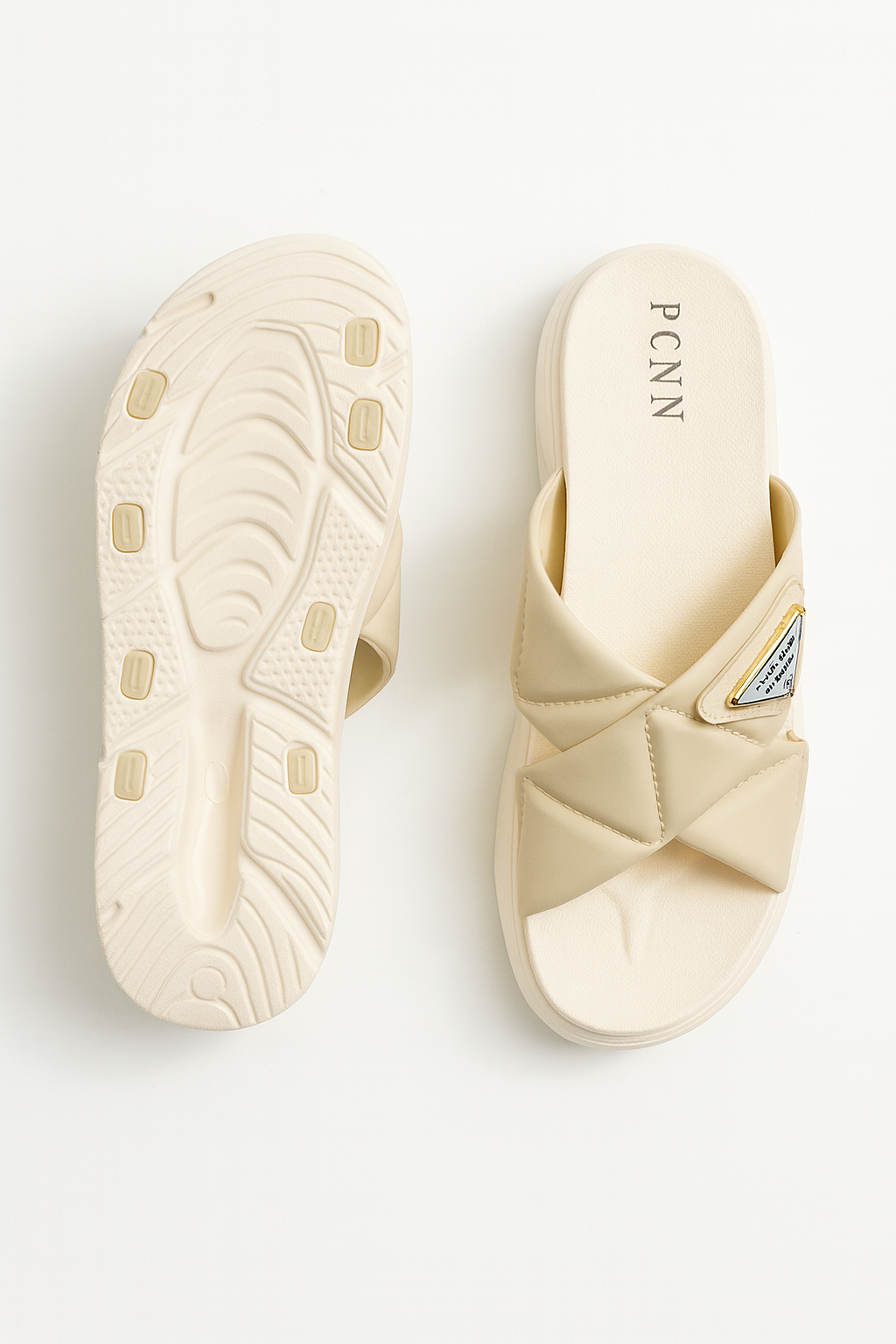 Soft Step Beige Quilted Slides