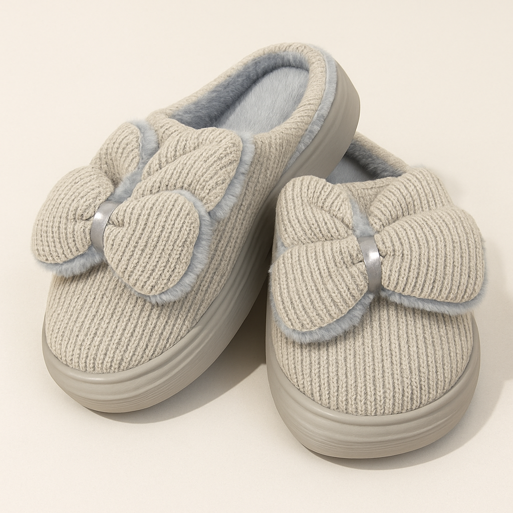 Gray Bow Slippers