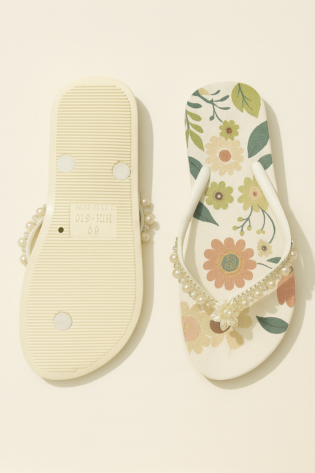 Floral Pearl-Embellished Flip-Flops