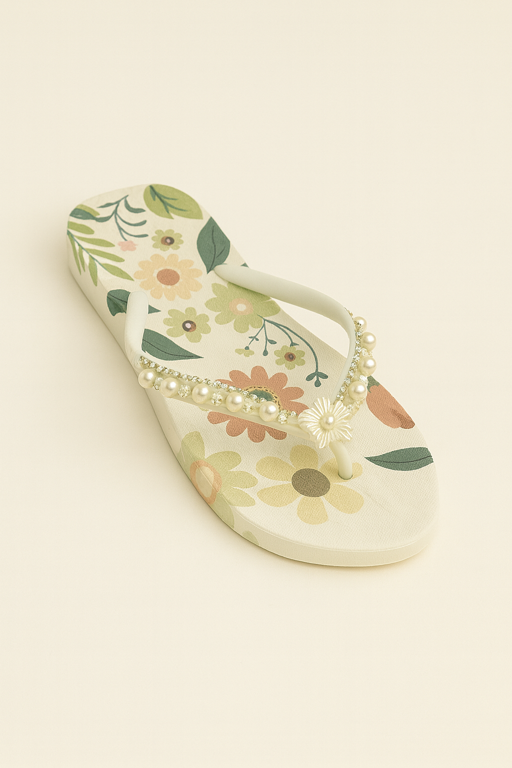 Floral Pearl-Embellished Flip-Flops