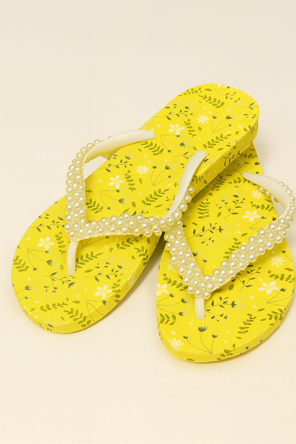 Yellow Floral Pearl flipflops