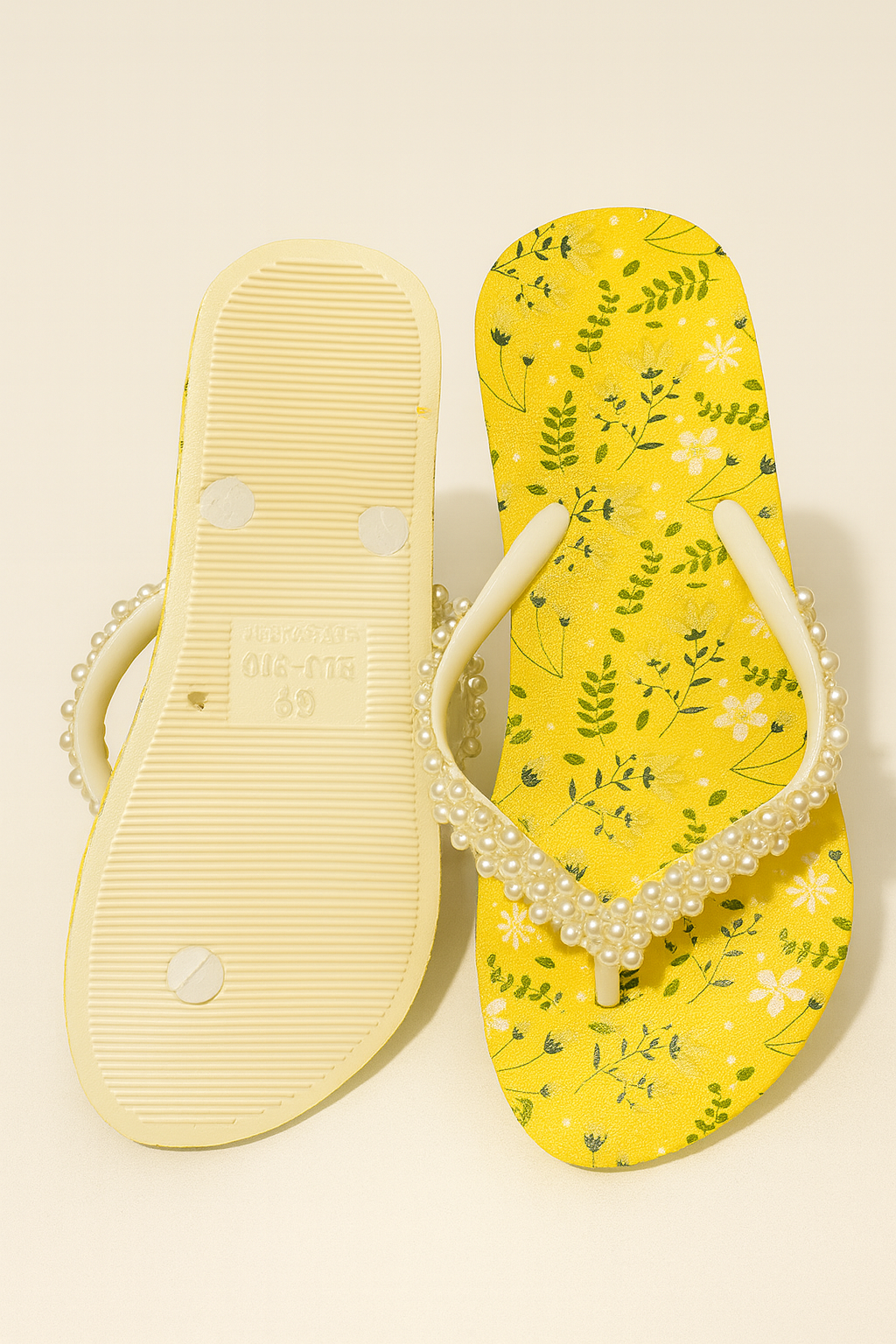Yellow Floral Pearl flipflops