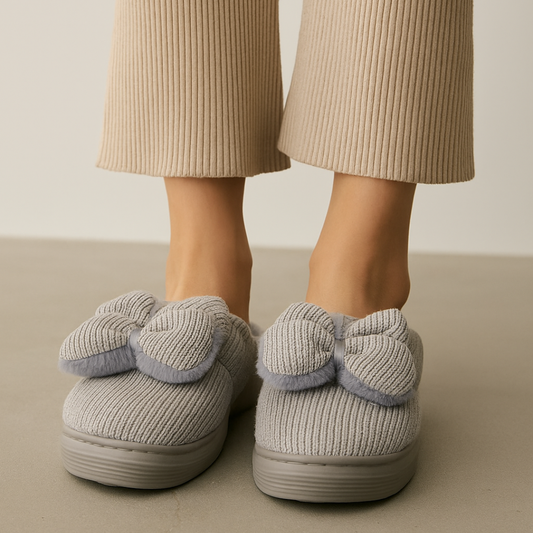 Gray Bow Slippers