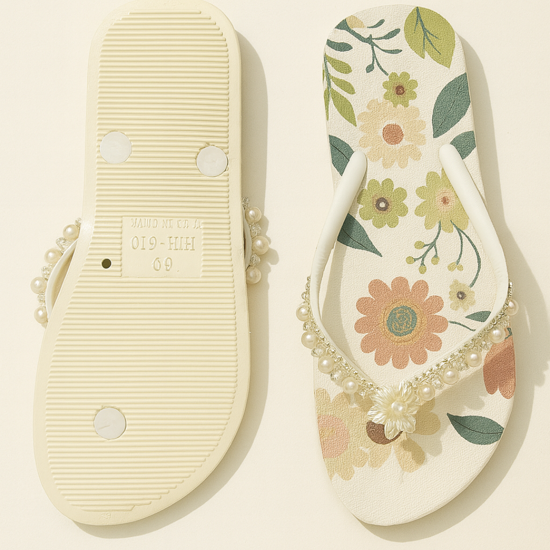White Floral Pearl - Soft  Flip Flops