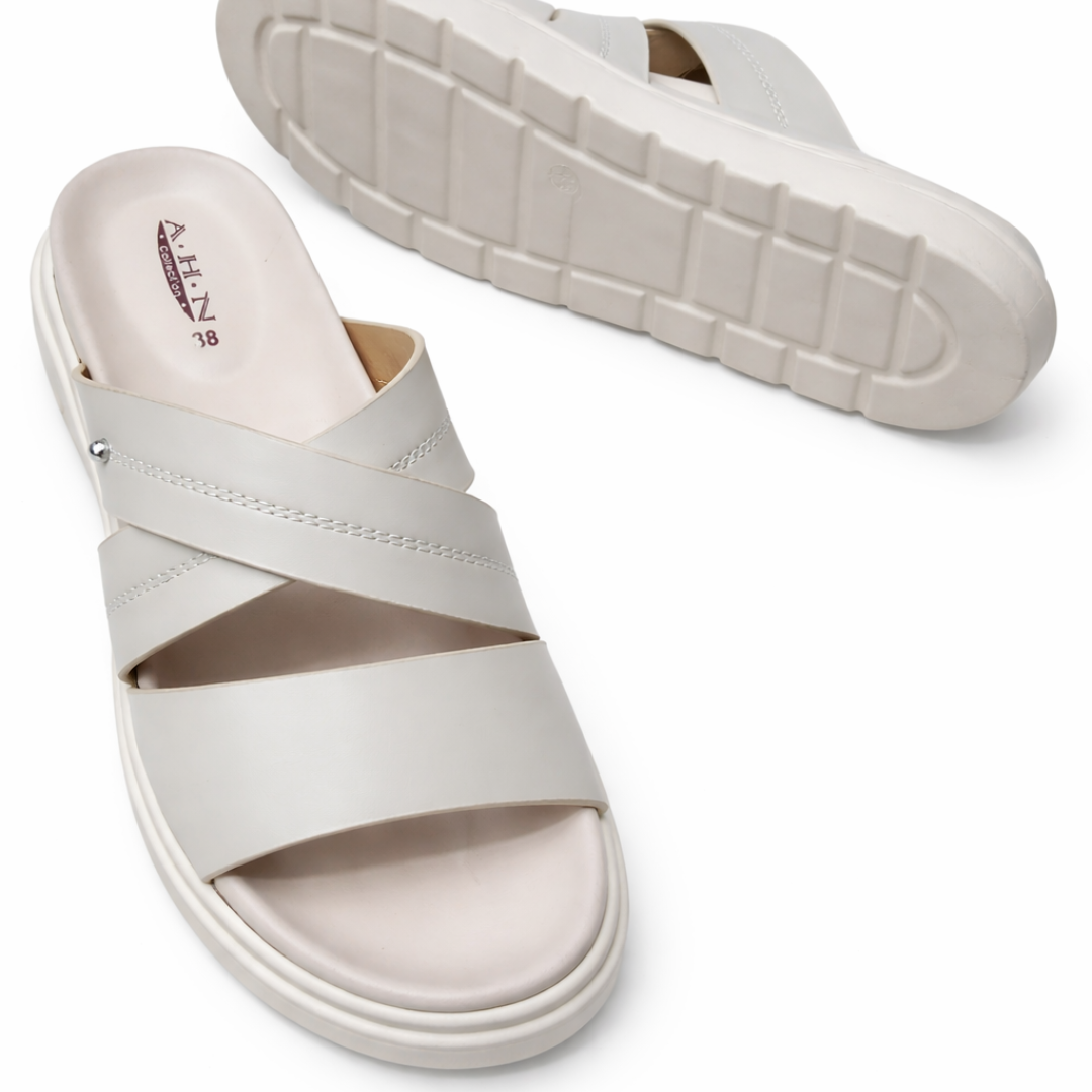 Women’s Double Strap Beige -  Medicated Slippers