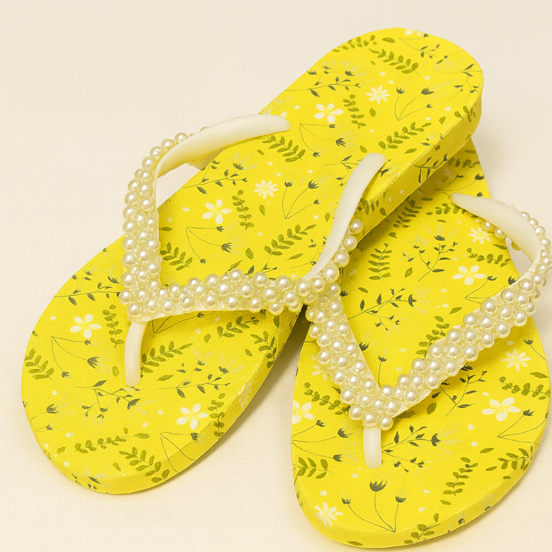 Yellow Floral Pearl - flipflops