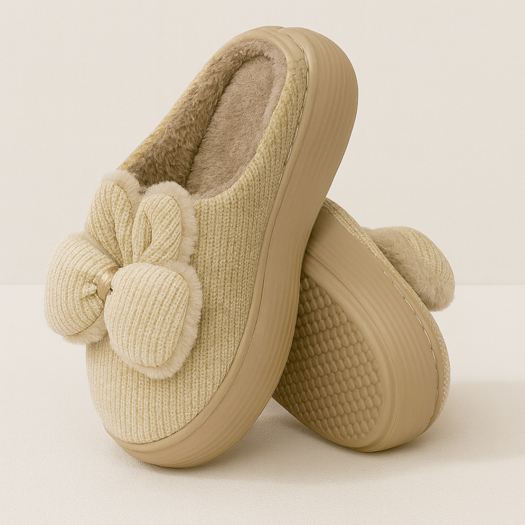 Beige Bow Slippers