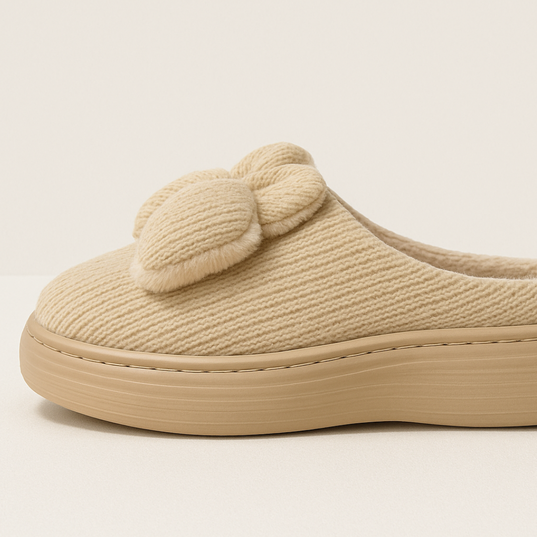 Beige Bow Slippers
