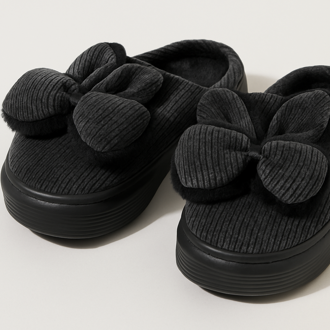 Black Bow Slippers