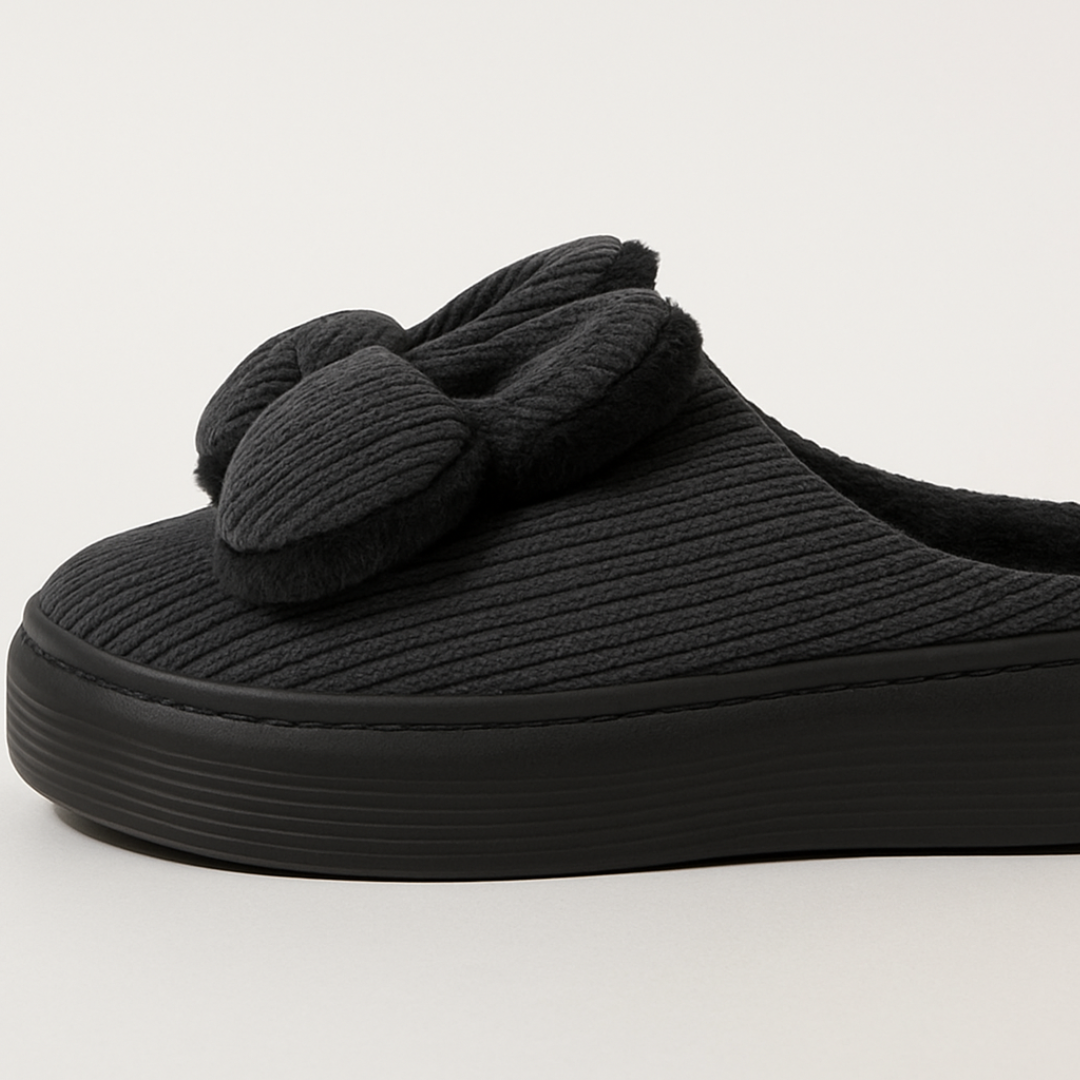 Black Bow Slippers