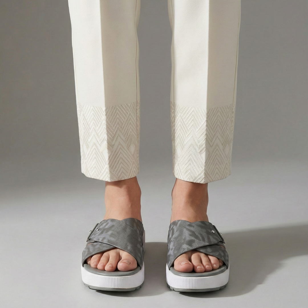Women's Grey Cross Strap - Medicated Slippers